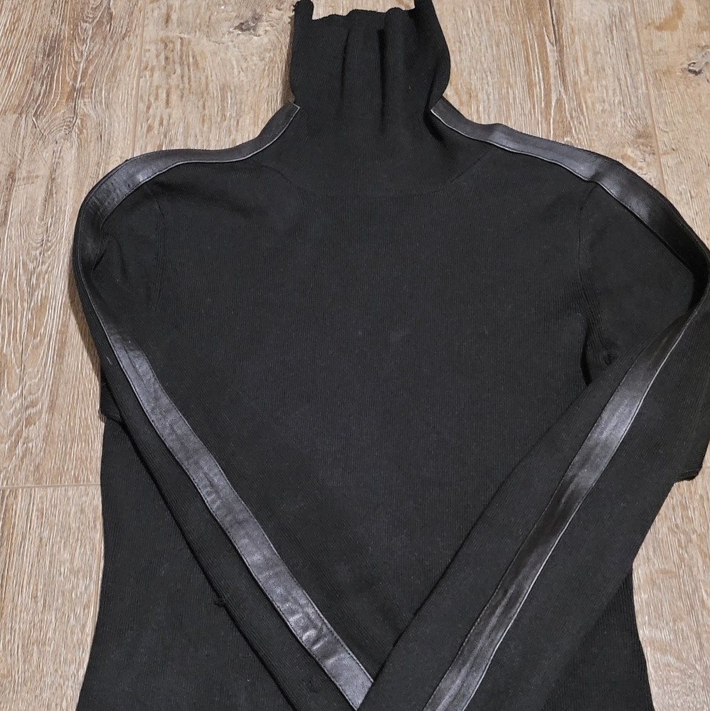 INC PETITE P black turtleneck sweater wit leather